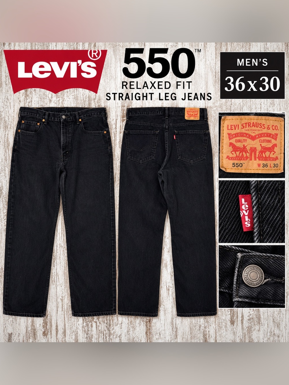 Levi’s 550 Men’s 36x30 Black Relaxed Fit Straight Leg Jeans